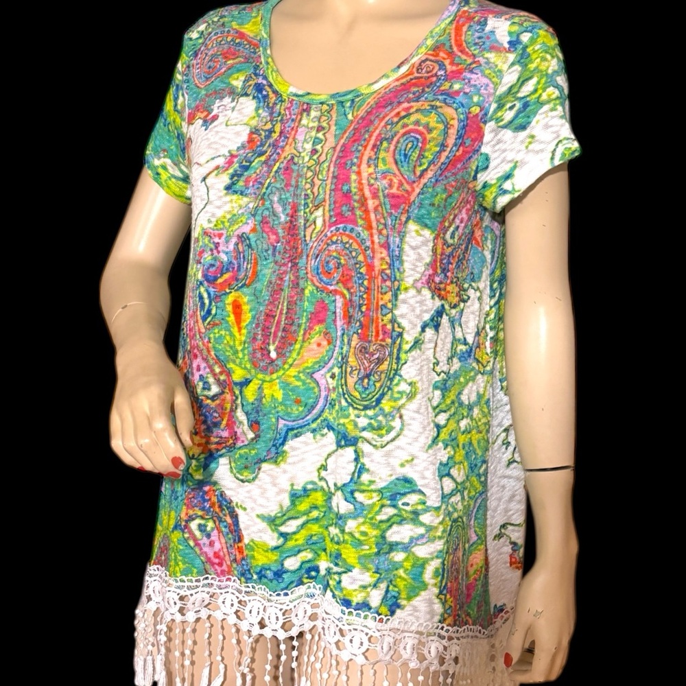 Vintage Westbound Bright Paisley W/ Battenberg Lace Hem Sz L P